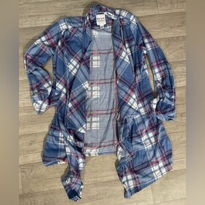 New York laundry blue plaid waterfall open front cardigan large